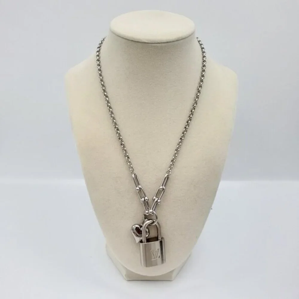 Stainless Steel Silver-Plated Necklace with Authentic Louis Vuitton Padlock - Picture 11 of 12